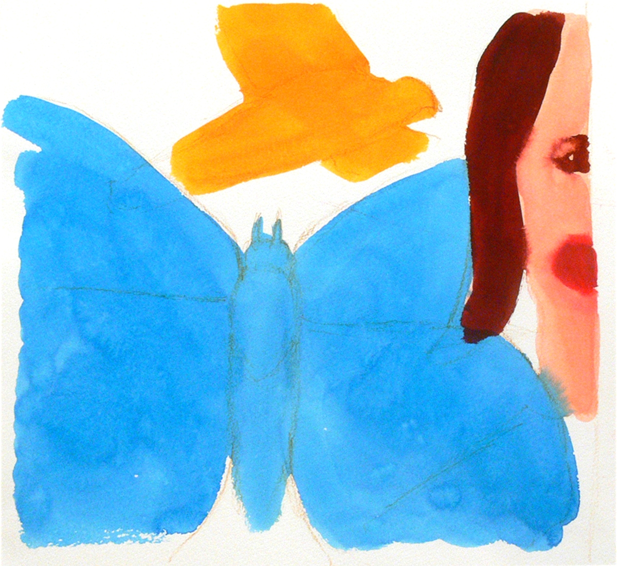 A girl's portrait, a butterfly and a bird, 2012